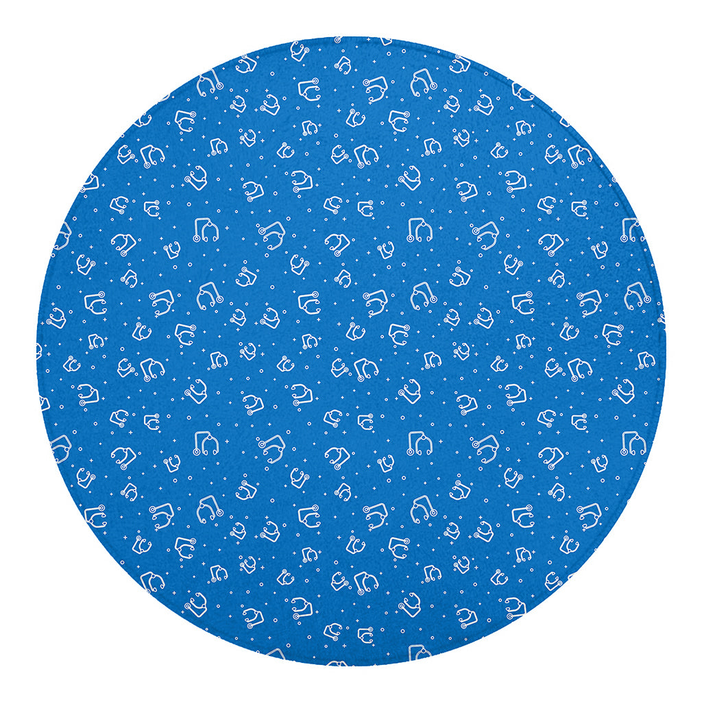 Blue And White Stethoscope Pattern Print Round Blanket