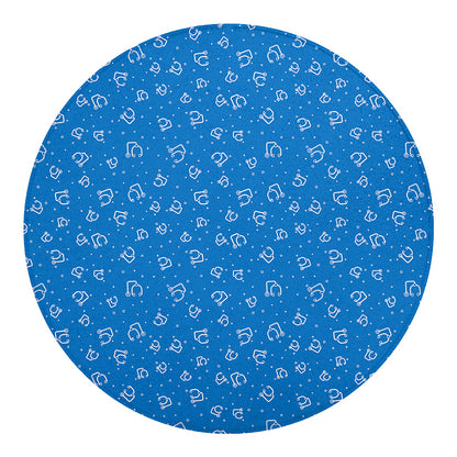 Blue And White Stethoscope Pattern Print Round Blanket