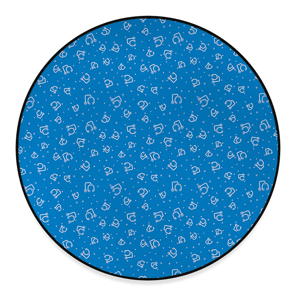Blue And White Stethoscope Pattern Print Round Floor Mat