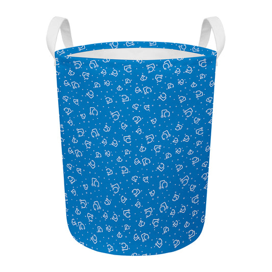 Blue And White Stethoscope Pattern Print Round Laundry Basket