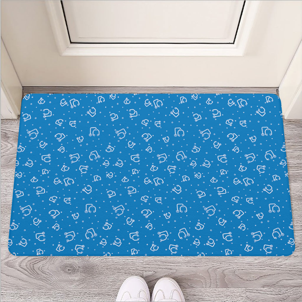 Blue And White Stethoscope Pattern Print Rubber Doormat
