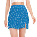 Blue And White Stethoscope Pattern Print Side Slit Mini Skirt
