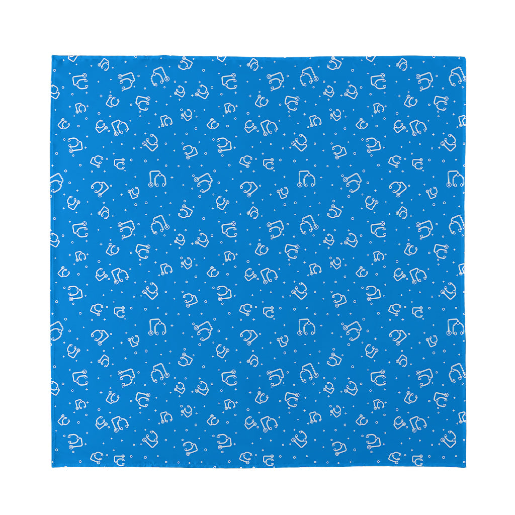 Blue And White Stethoscope Pattern Print Silk Bandana