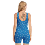 Blue And White Stethoscope Pattern Print Sleeveless One Piece Swimsuit
