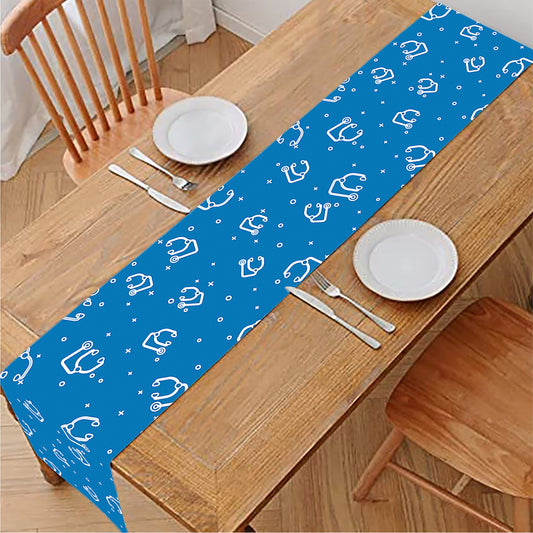 Blue And White Stethoscope Pattern Print Table Runner