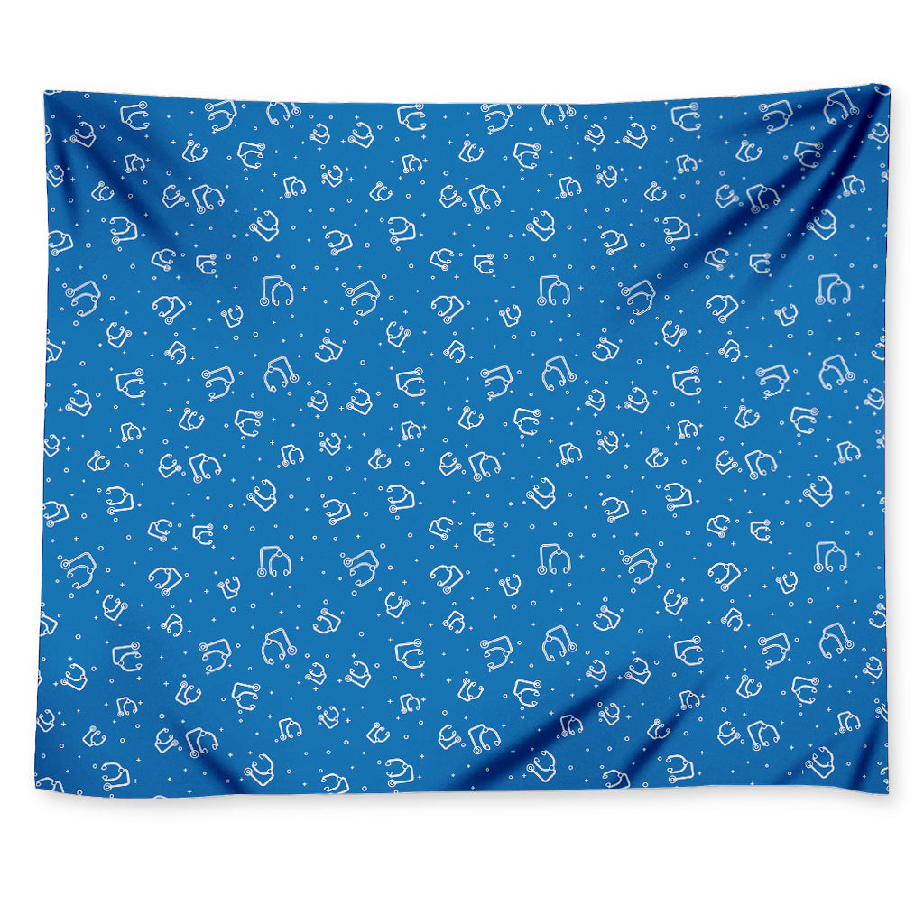 Blue And White Stethoscope Pattern Print Tapestry