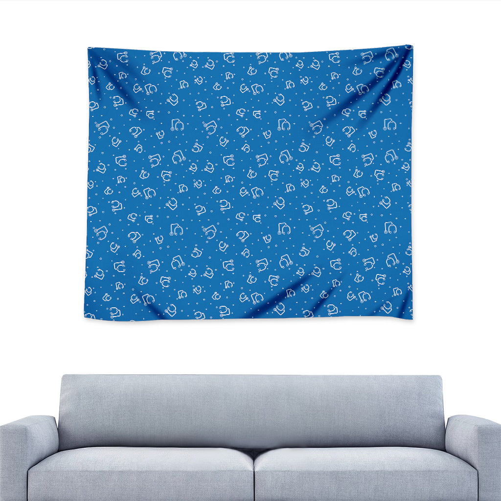 Blue And White Stethoscope Pattern Print Tapestry