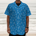 Blue And White Stethoscope Pattern Print Textured Short Sleeve Shirt