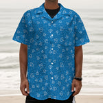 Blue And White Stethoscope Pattern Print Textured Short Sleeve Shirt