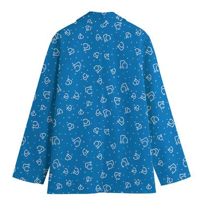 Blue And White Stethoscope Pattern Print Women's Cotton Blazer