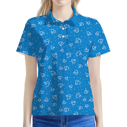 Blue And White Stethoscope Pattern Print Women's Polo Shirt
