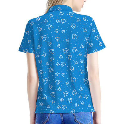 Blue And White Stethoscope Pattern Print Women's Polo Shirt