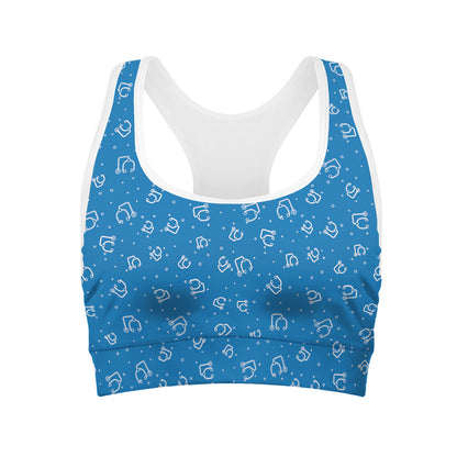 Blue And White Stethoscope Pattern Print Women's Sports Bra