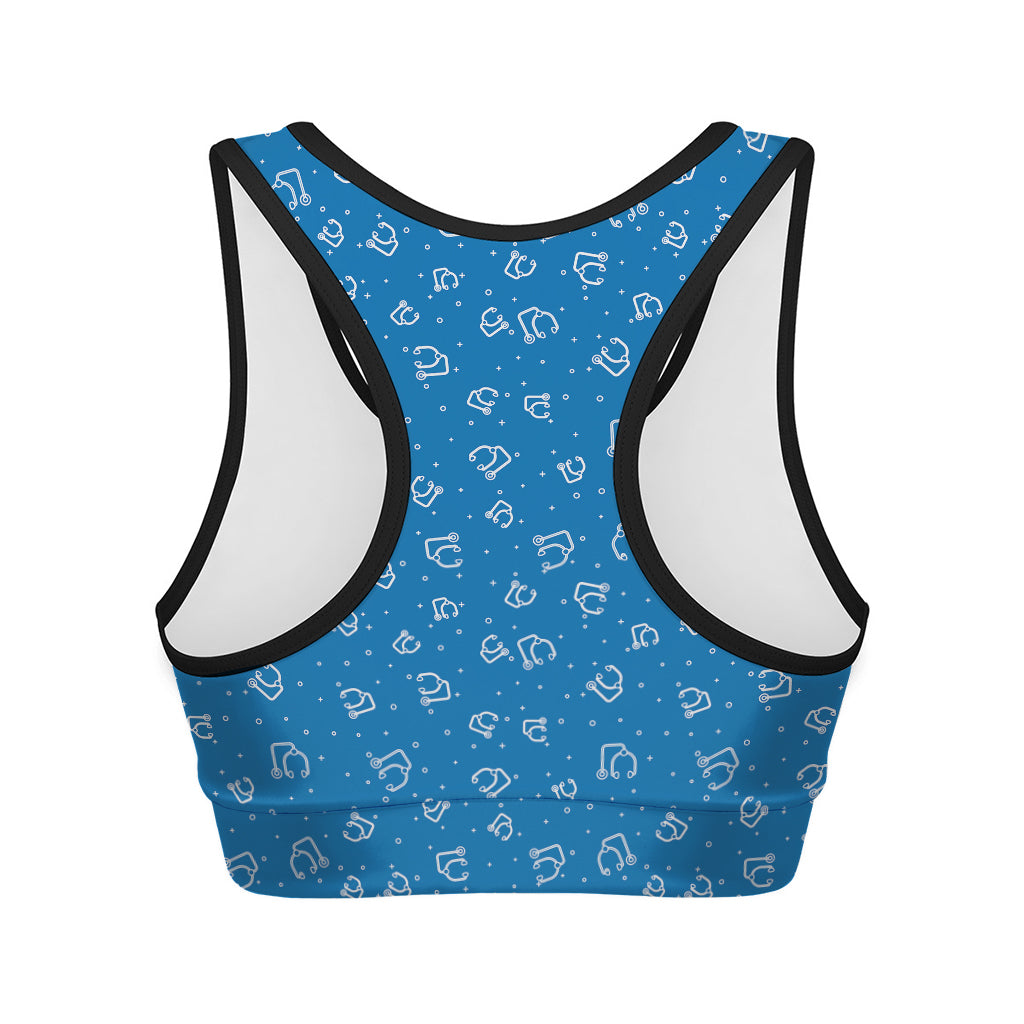 Blue And White Stethoscope Pattern Print Women's Sports Bra