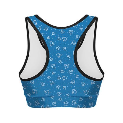 Blue And White Stethoscope Pattern Print Women's Sports Bra