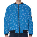 Blue And White Stethoscope Pattern Print Zip Sleeve Bomber Jacket