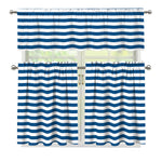 Blue And White Striped Pattern Print 3 Piece Kitchen Curtains