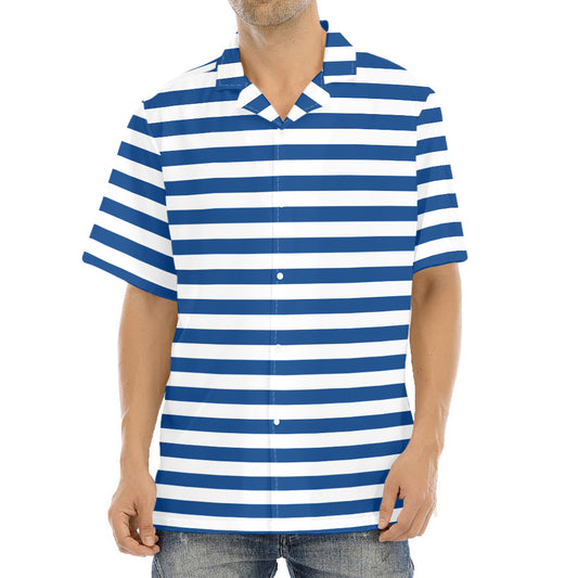 Blue And White Striped Pattern Print Aloha Shirt
