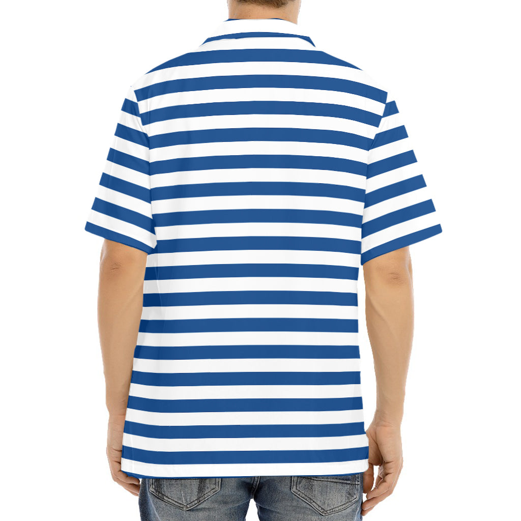 Blue And White Striped Pattern Print Aloha Shirt