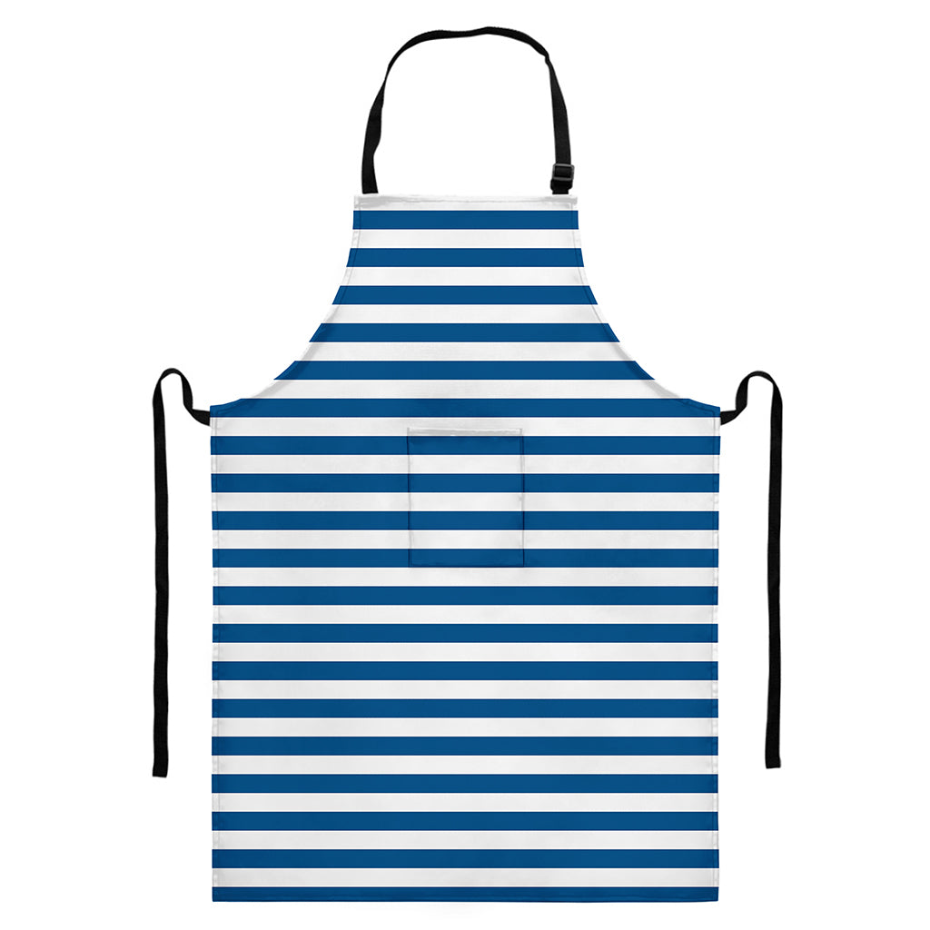 Blue And White Striped Pattern Print Bib Apron With Pocket