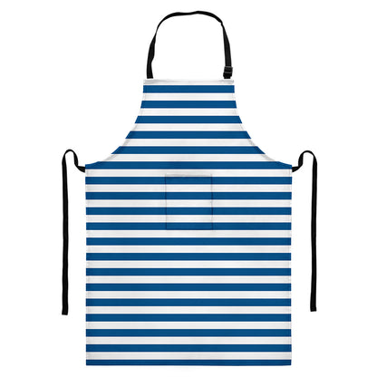 Blue And White Striped Pattern Print Bib Apron With Pocket