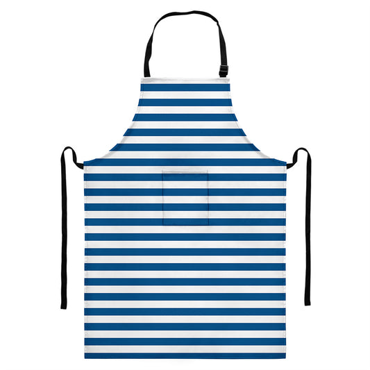 Blue And White Striped Pattern Print Bib Apron With Pocket