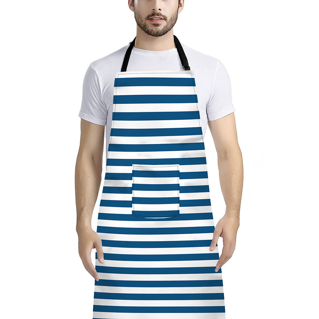 Blue And White Striped Pattern Print Bib Apron With Pocket