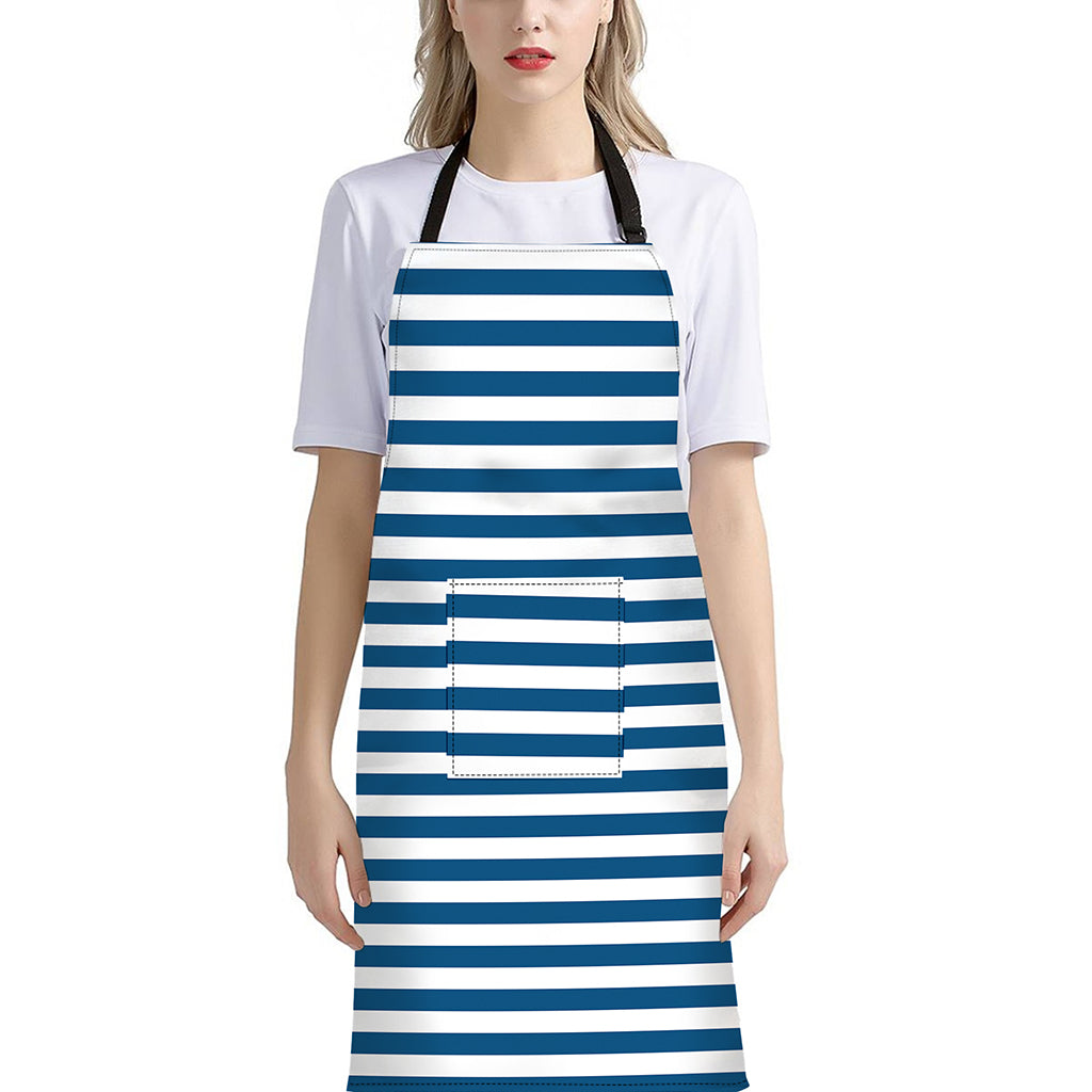 Blue And White Striped Pattern Print Bib Apron With Pocket