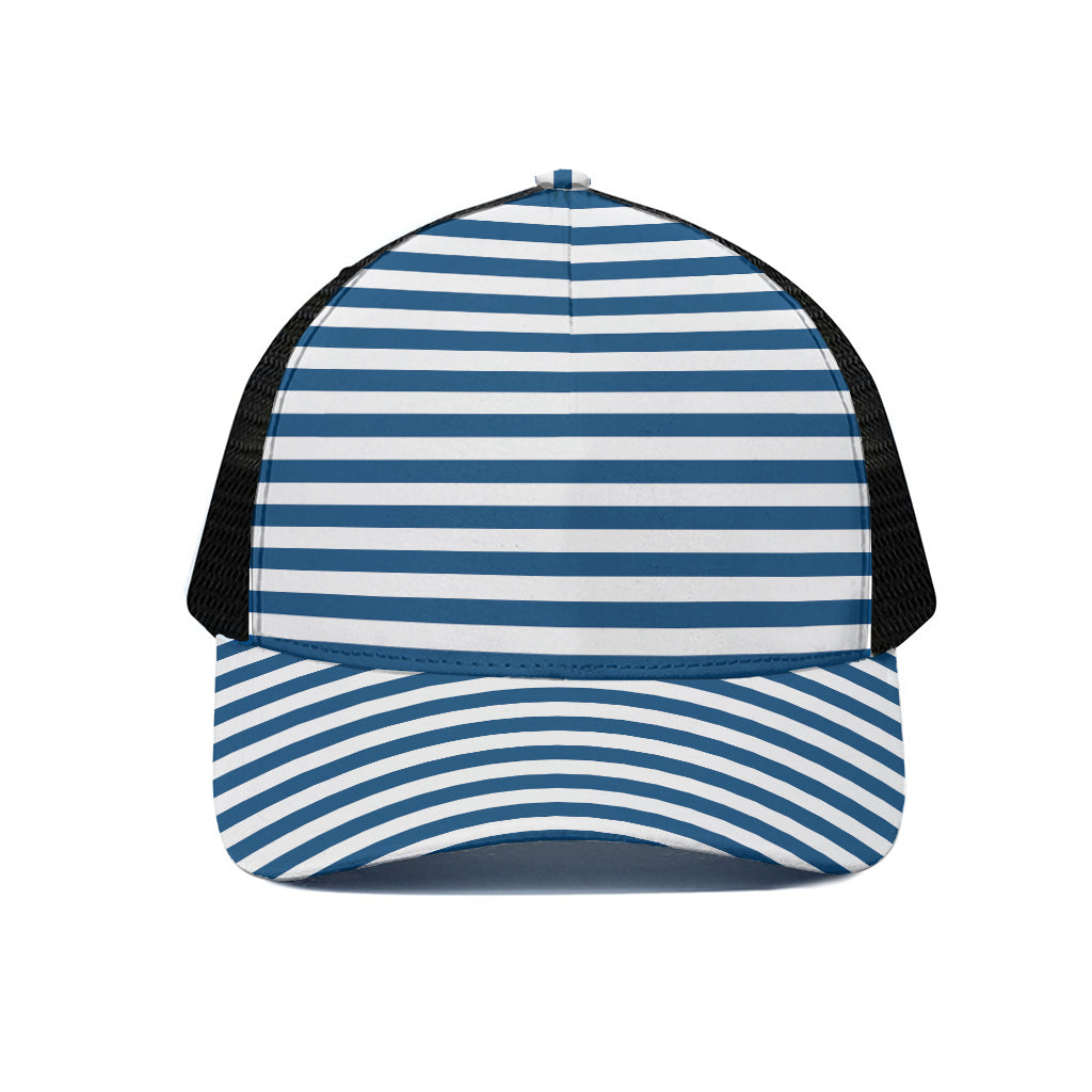 Blue And White Striped Pattern Print Black Mesh Trucker Cap