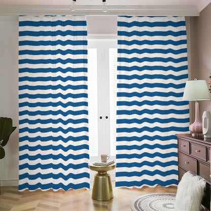 Blue And White Striped Pattern Print Blackout Pencil Pleat Curtains