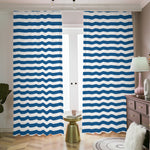 Blue And White Striped Pattern Print Blackout Pencil Pleat Curtains