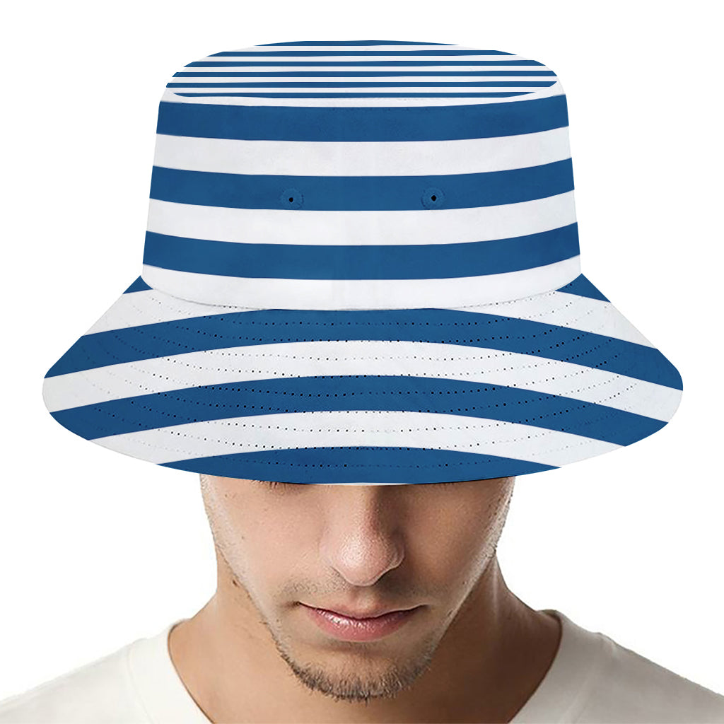 Blue And White Striped Pattern Print Bucket Hat