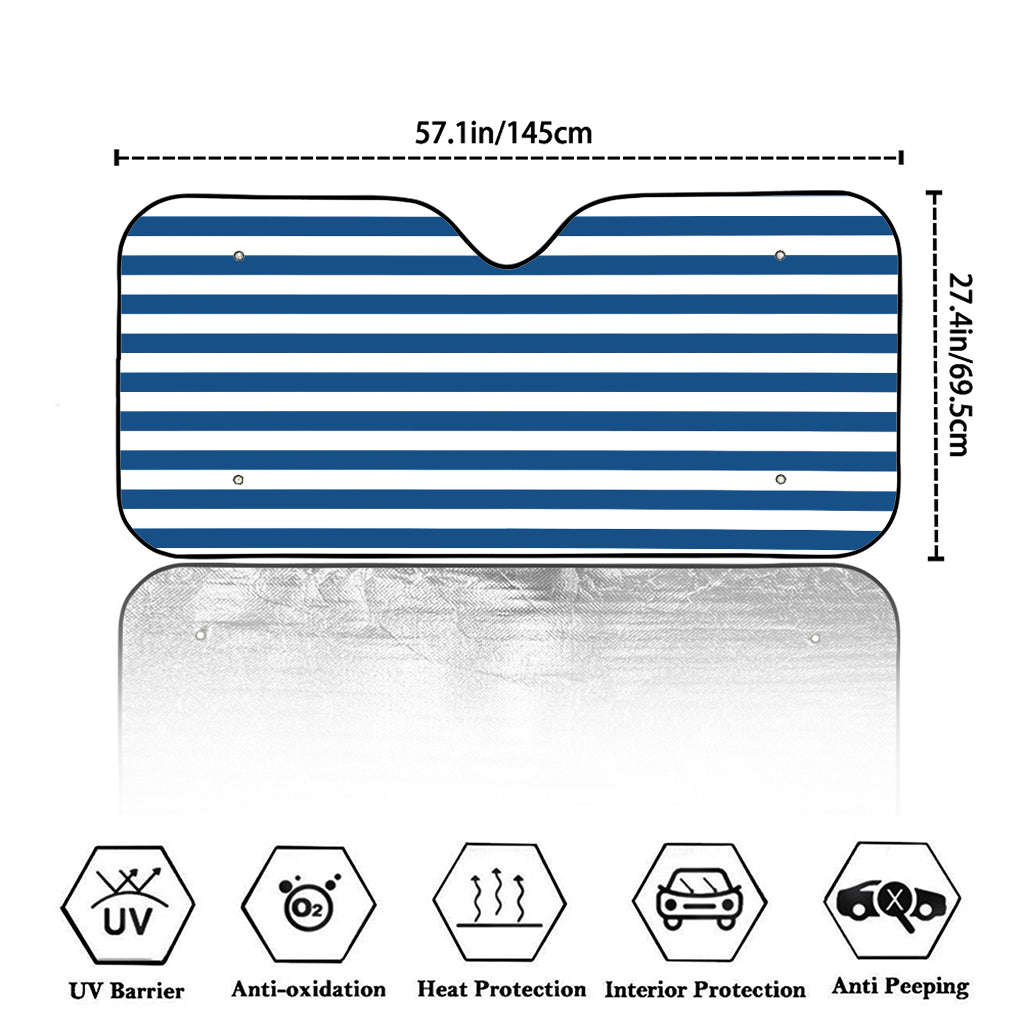 Blue And White Striped Pattern Print Car Windshield Sun Shade