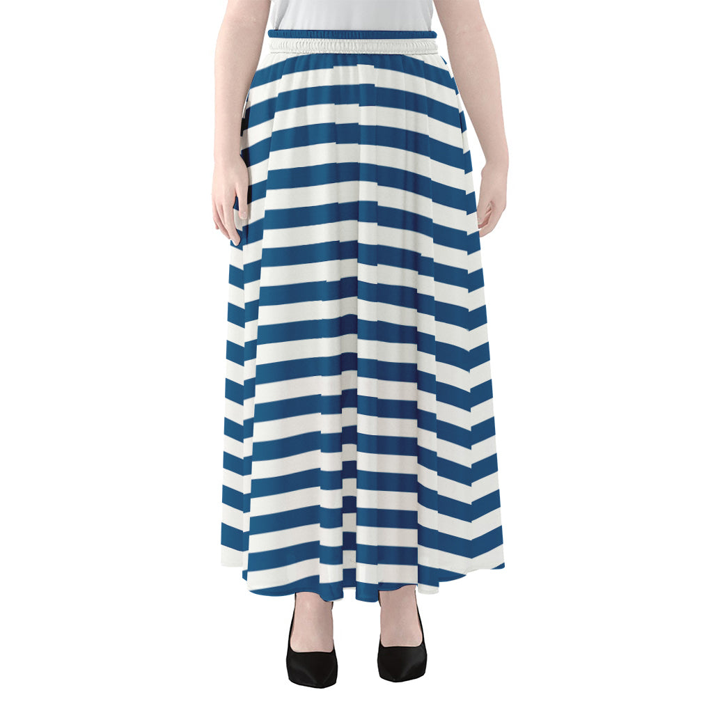 Blue And White Striped Pattern Print Chiffon Maxi Skirt