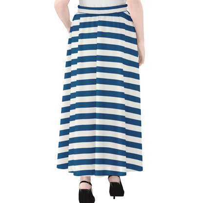 Blue And White Striped Pattern Print Chiffon Maxi Skirt
