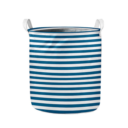 Blue And White Striped Pattern Print Collapsible Laundry Basket