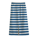 Blue And White Striped Pattern Print Cotton Front Slit Maxi Skirt