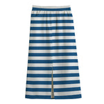 Blue And White Striped Pattern Print Cotton Front Slit Maxi Skirt