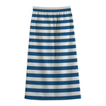 Blue And White Striped Pattern Print Cotton Front Slit Maxi Skirt