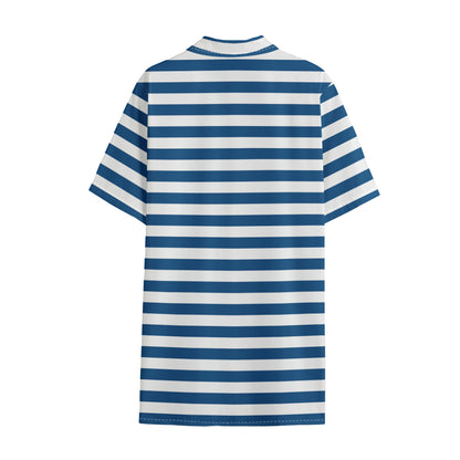 Blue And White Striped Pattern Print Cotton Hawaiian Shirt