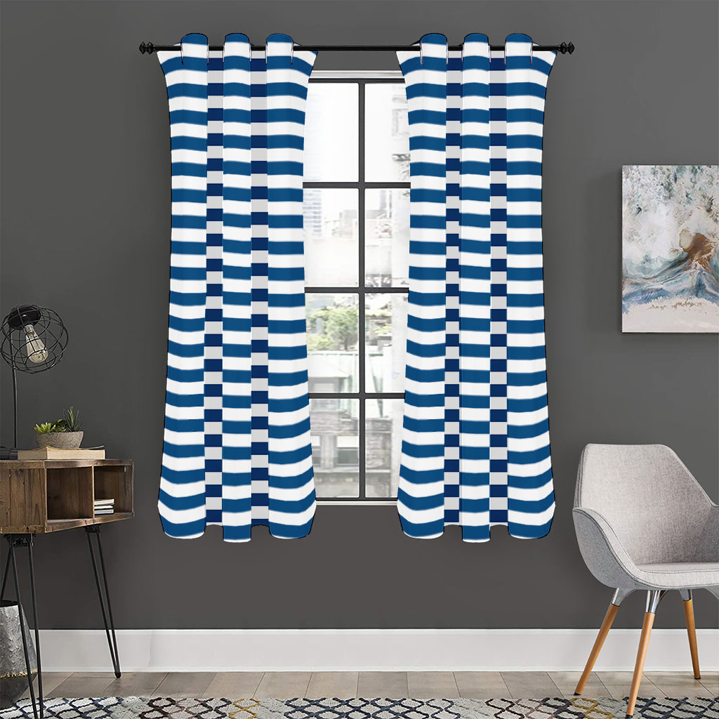 Blue And White Striped Pattern Print Curtain