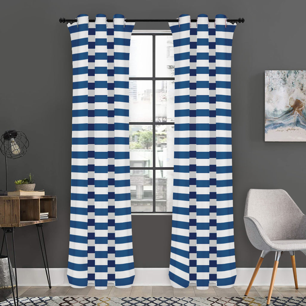 Blue And White Striped Pattern Print Curtain