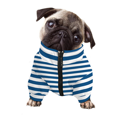 Blue And White Striped Pattern Print Dog Zip Up Jacket