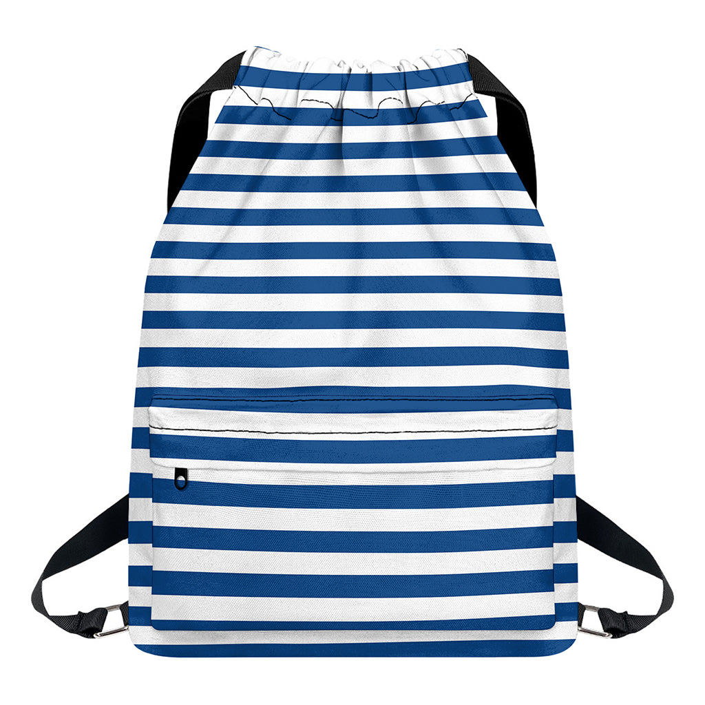 Blue And White Striped Pattern Print Drawstring Backpack