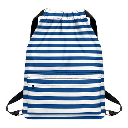 Blue And White Striped Pattern Print Drawstring Backpack