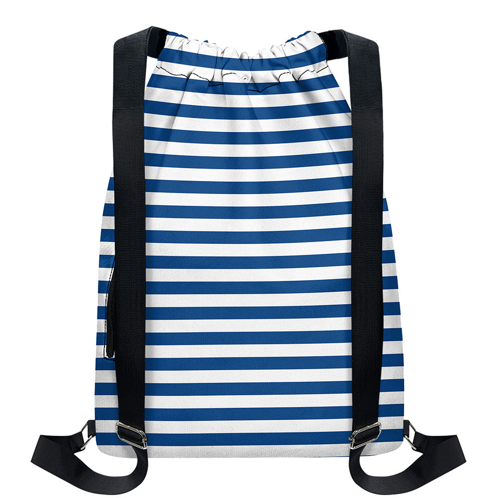 Blue And White Striped Pattern Print Drawstring Backpack