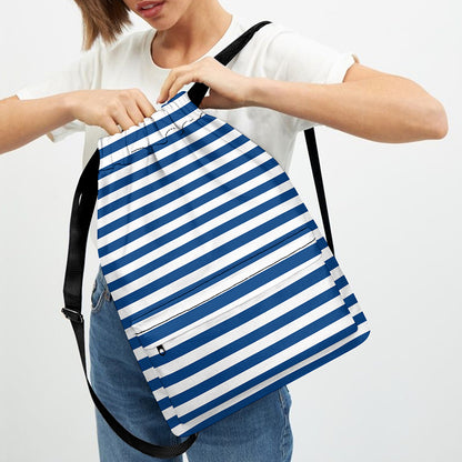 Blue And White Striped Pattern Print Drawstring Backpack
