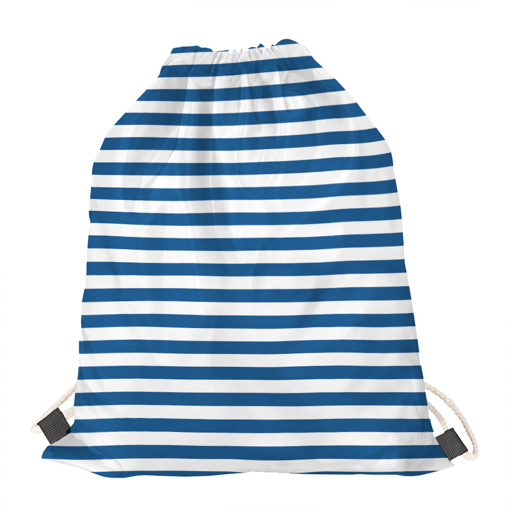 Blue And White Striped Pattern Print Drawstring Bag