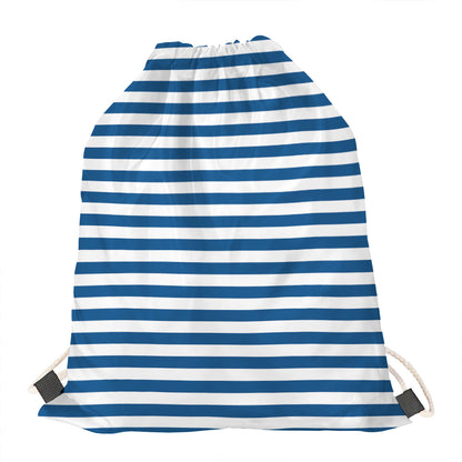 Blue And White Striped Pattern Print Drawstring Bag