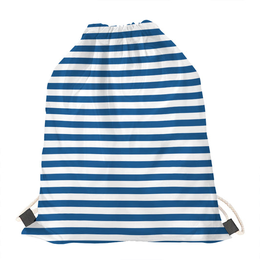 Blue And White Striped Pattern Print Drawstring Bag